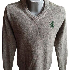 Men's Medium Sweater Glenhusky Scotland V-Neck Wool Suede Shoulder Elbow Patch